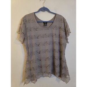 Shannon Ford New York Sz 3X Lace Lined Top Short‎ Sleeve Sharkbite Hem Fairycore